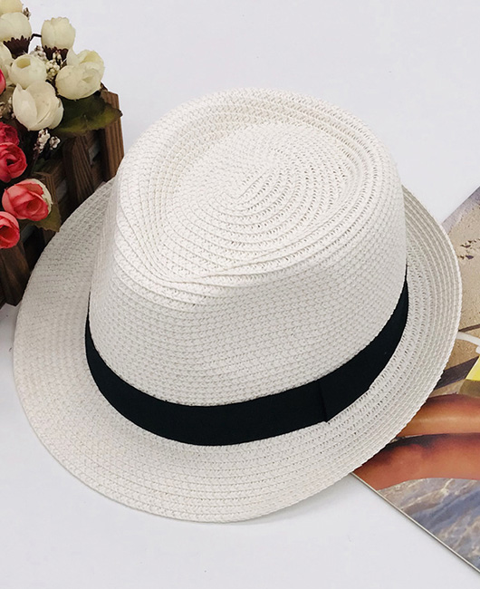 Casual Plain Braided Ribbon Decor Visor Panama Hat